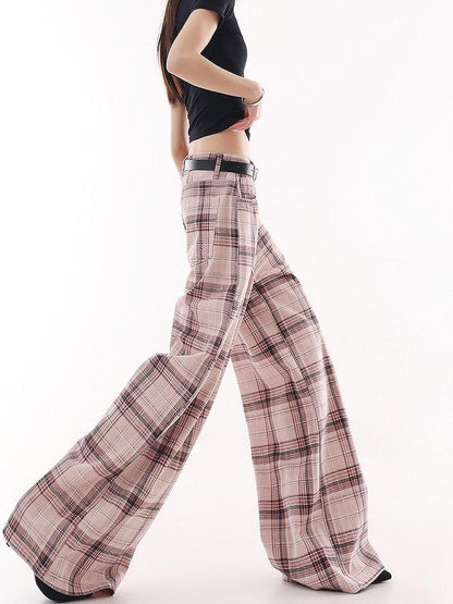QIUQIU STUDIO Tall Pink Plaid Relaxed Pocketed Women&