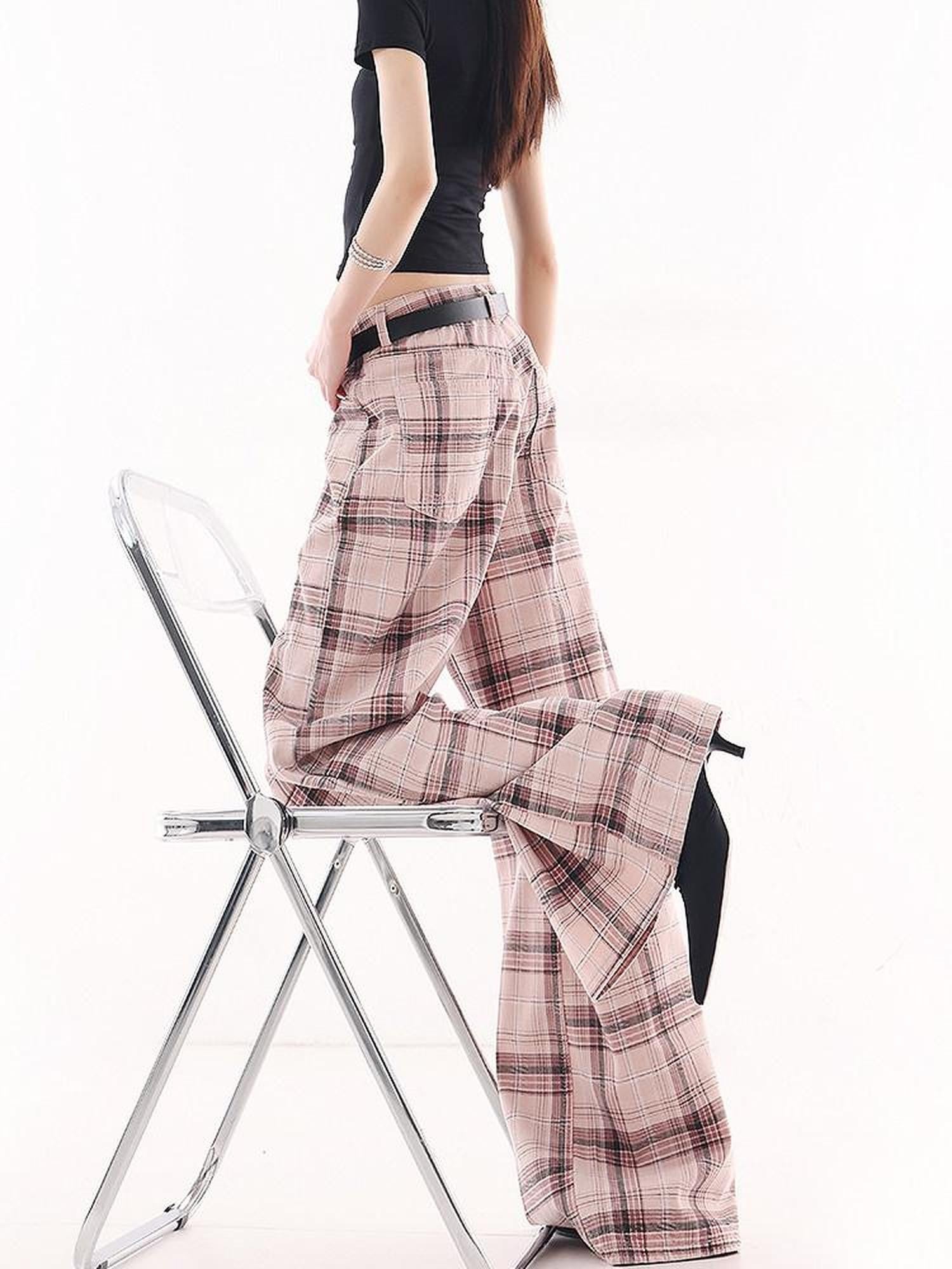 QIUQIU STUDIO Tall Pink Plaid Relaxed Pocketed Women&