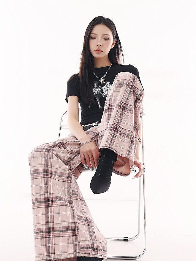 QIUQIU STUDIO Tall Pink Plaid Relaxed Pocketed Women&