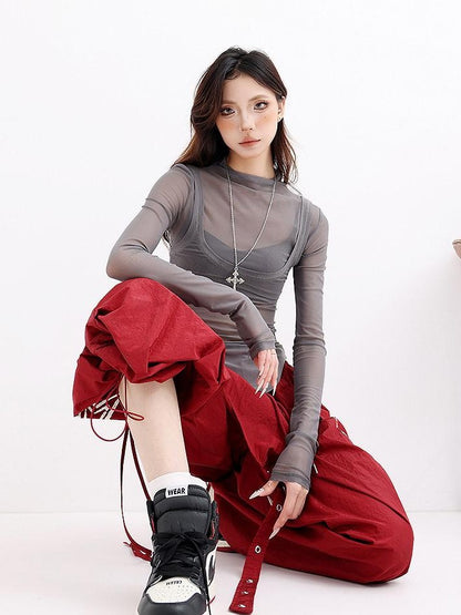 QIUQIU STUDIO Tall Printed Asymmetric Cargo Drawstring Pockets Women&