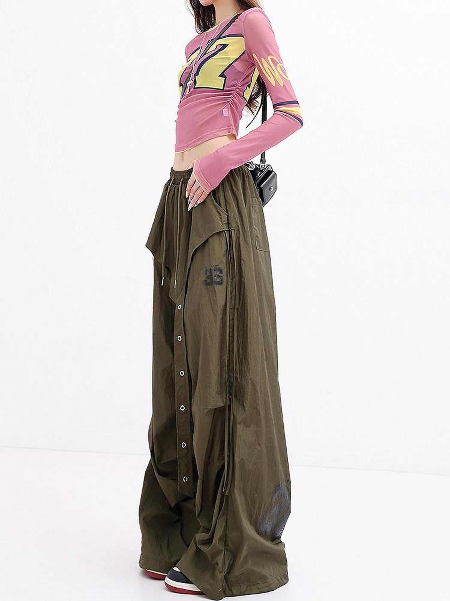 QIUQIU STUDIO Tall Printed Asymmetric Cargo Drawstring Pockets Women&