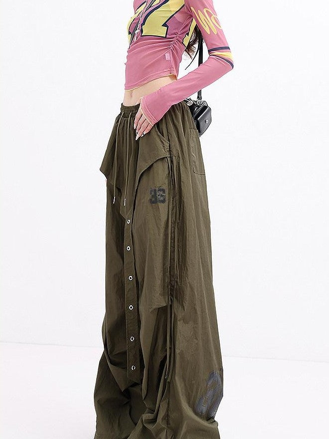 QIUQIU STUDIO Tall Printed Asymmetric Cargo Drawstring Pockets Women&