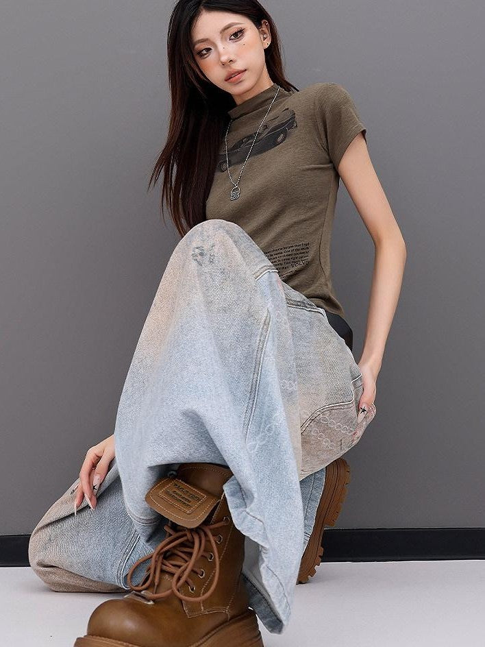 QIUQIU STUDIO Tall Printed Distressed Drapey Loose Women&