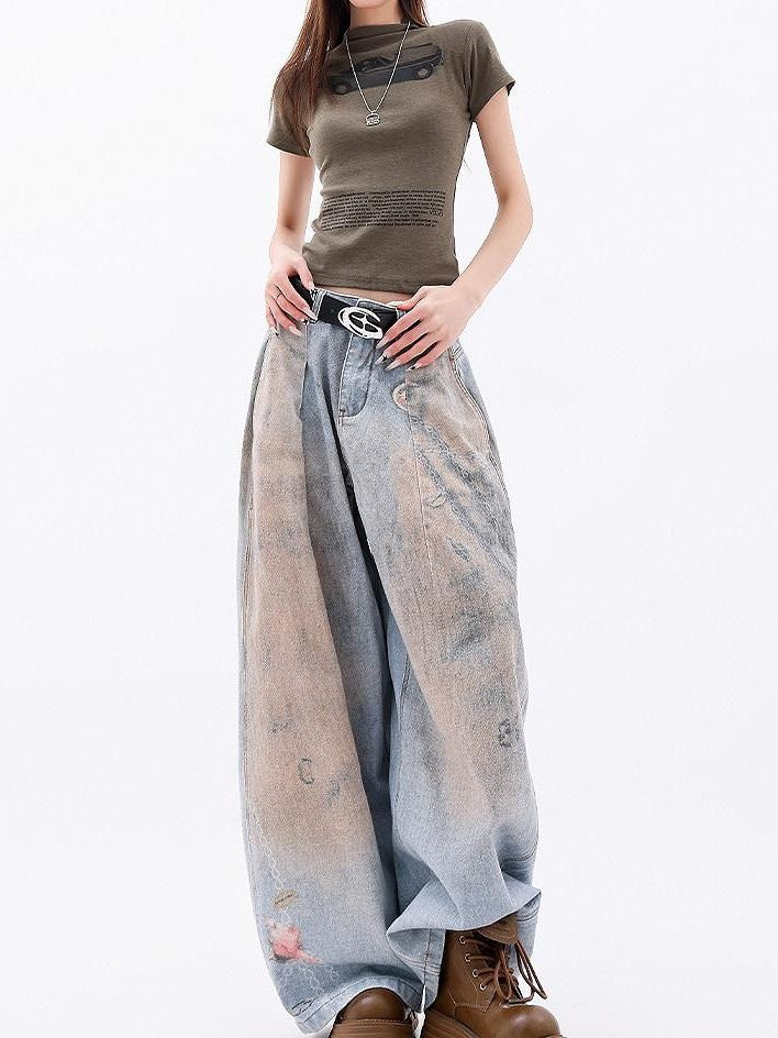 QIUQIU STUDIO Tall Printed Distressed Drapey Loose Women&