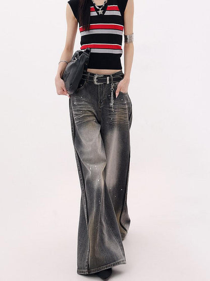 QIUQIU STUDIO Tall Washed Gradient Patchwork Natural Waist Women&