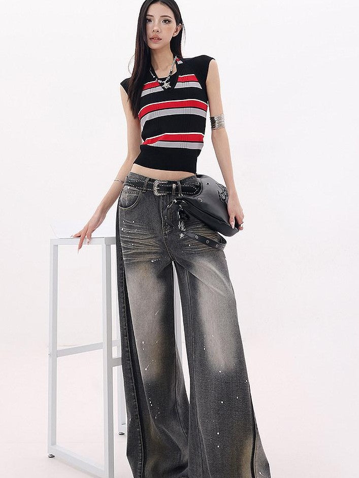 QIUQIU STUDIO Tall Washed Gradient Patchwork Natural Waist Women&