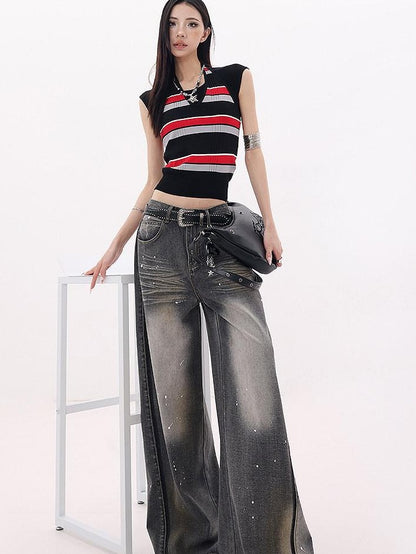 QIUQIU STUDIO Tall Washed Gradient Patchwork Natural Waist Women&