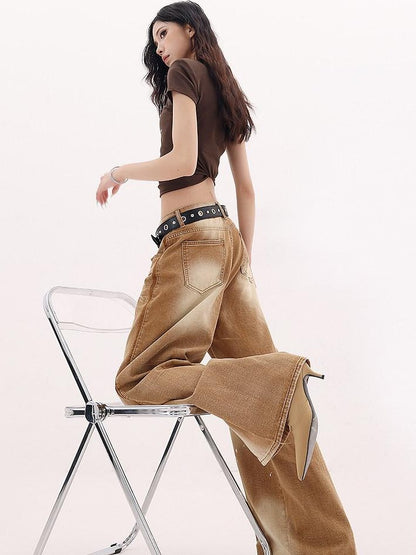QIUQIU STUDIO Tall Washed Gradient Patchwork Natural Waist Women&