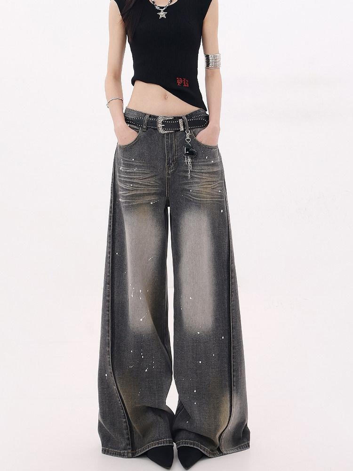 QIUQIU STUDIO Tall Washed Gradient Patchwork Natural Waist Women&