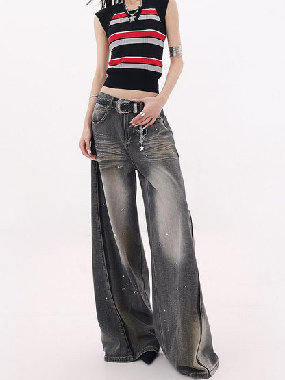 QIUQIU STUDIO Tall Washed Gradient Patchwork Natural Waist Women&
