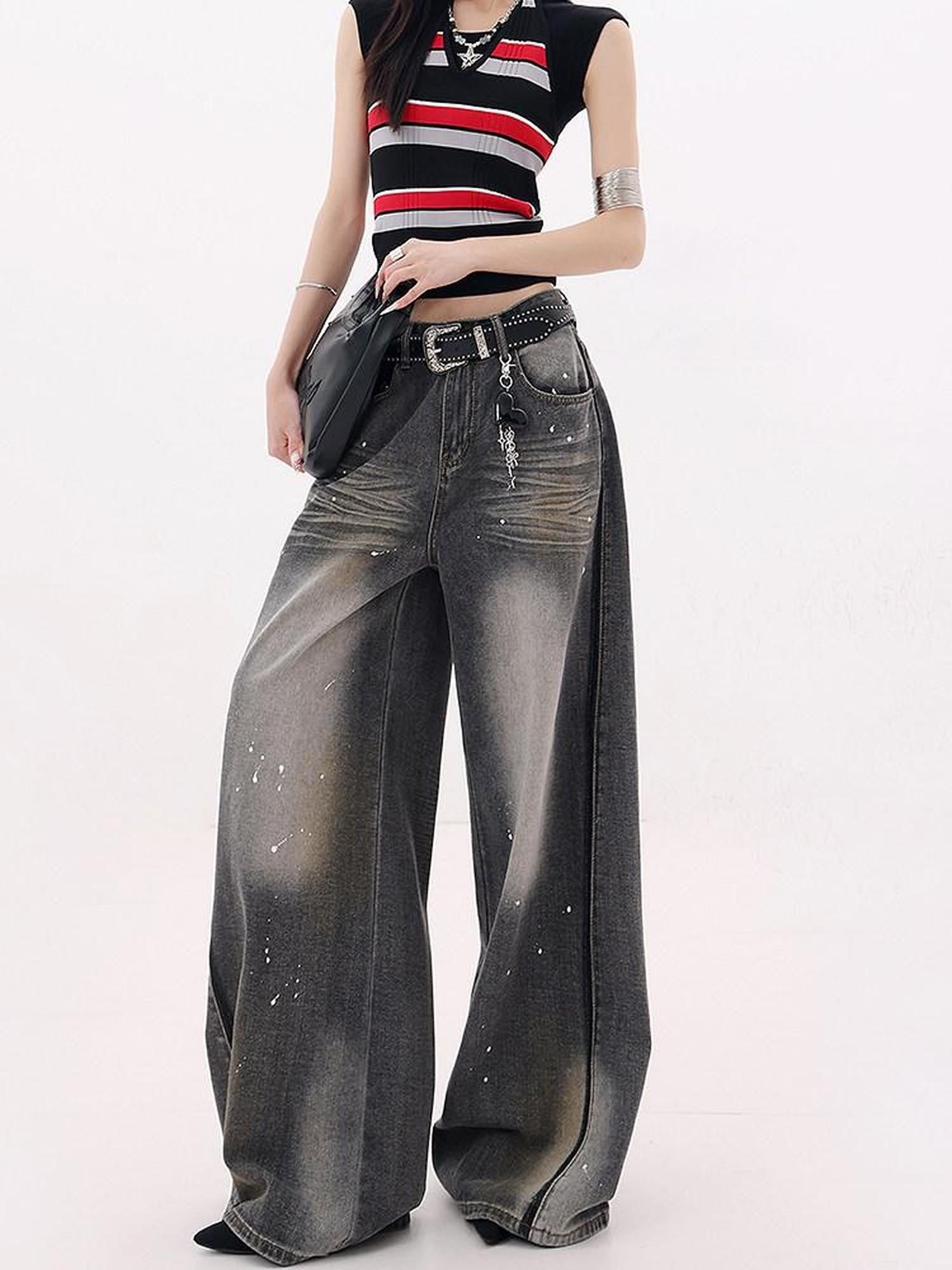 QIUQIU STUDIO Tall Washed Gradient Patchwork Natural Waist Women&