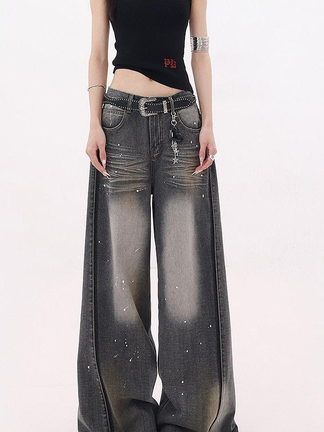QIUQIU STUDIO Tall Washed Gradient Patchwork Natural Waist Women&