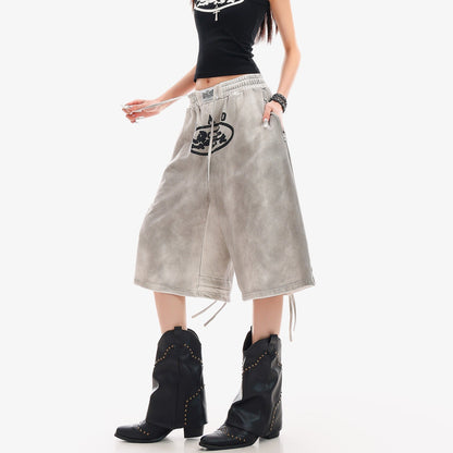 QIUQIU_STUDIO_Tie_Dye_Letter_Print_Drawstring_Pocket_Elastic_Waist_Women&