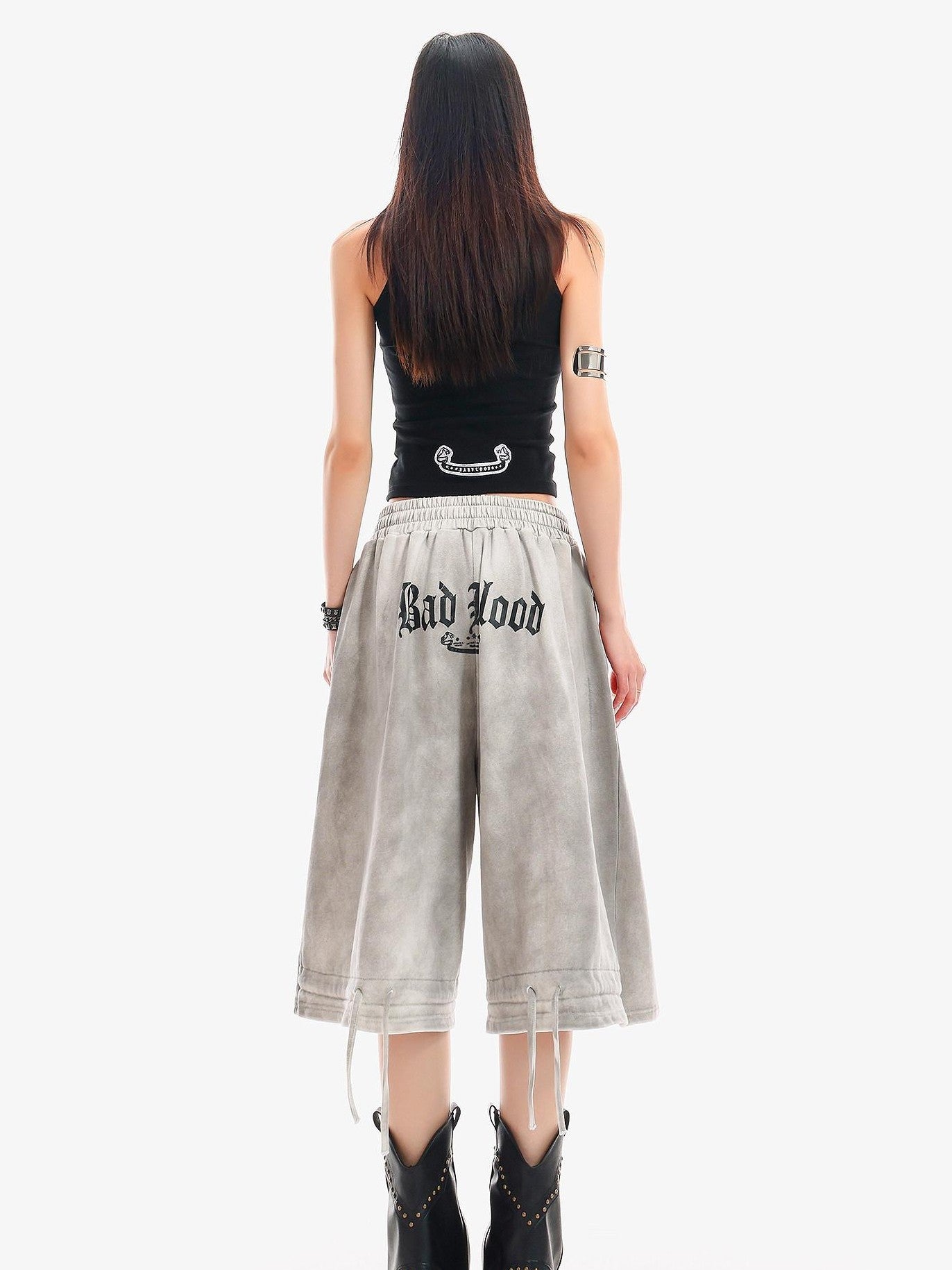 QIUQIU STUDIO Tie Dye Letter Print Drawstring Pocket Elastic Waist Women&