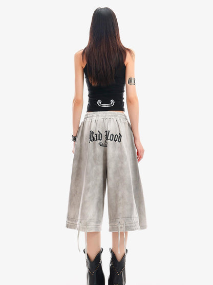 QIUQIU STUDIO Tie Dye Letter Print Drawstring Pocket Elastic Waist Women&