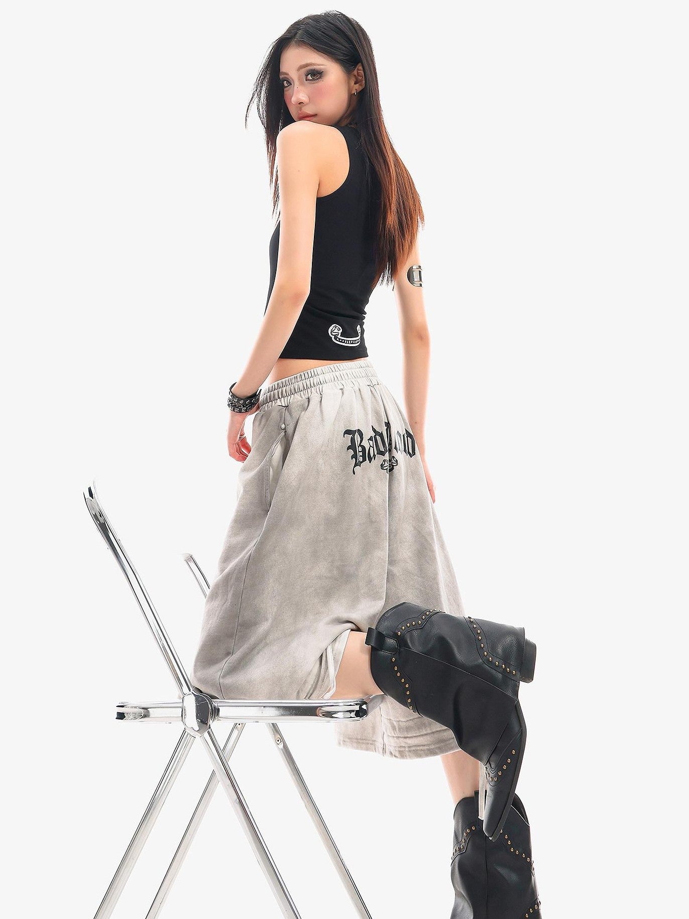QIUQIU STUDIO Tie Dye Letter Print Drawstring Pocket Elastic Waist Women&