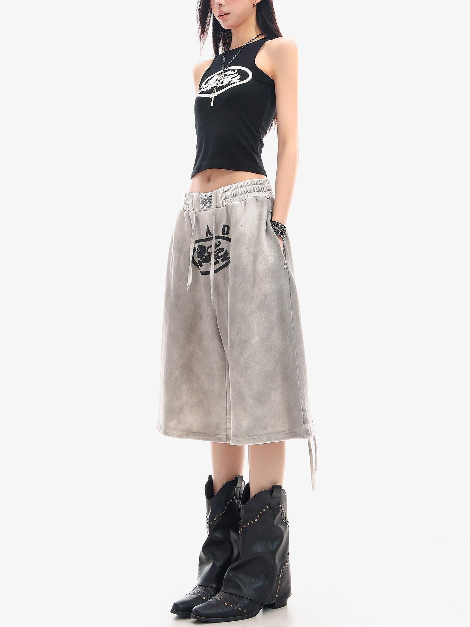 QIUQIU STUDIO Tie Dye Letter Print Drawstring Pocket Elastic Waist Women&