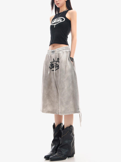 QIUQIU STUDIO Tie Dye Letter Print Drawstring Pocket Elastic Waist Women&