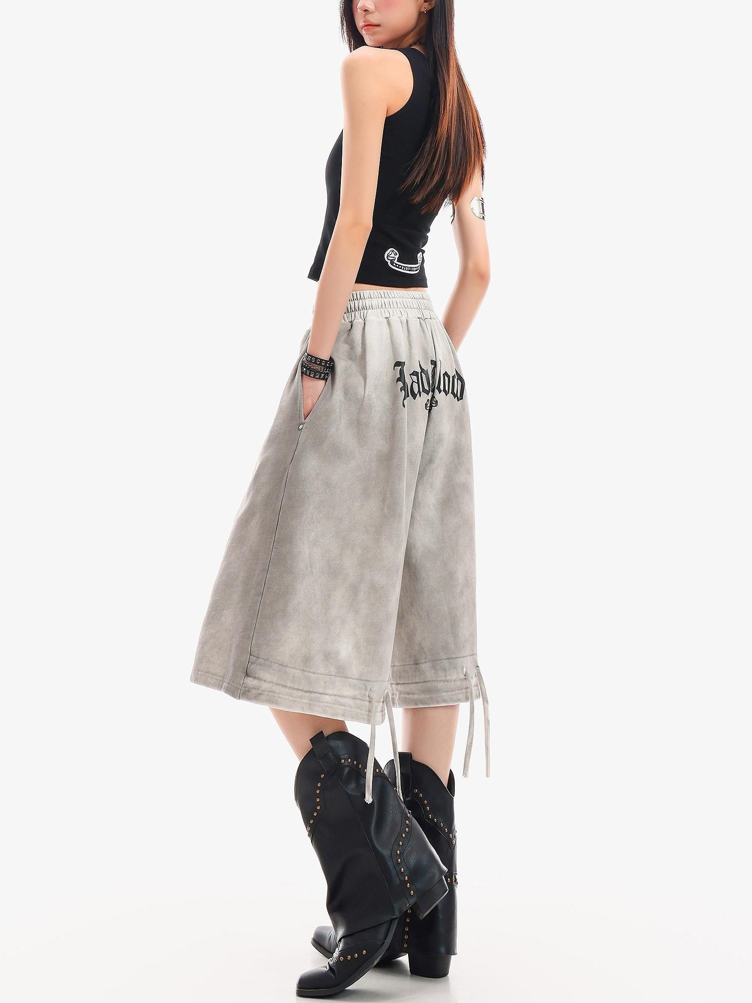 QIUQIU STUDIO Tie Dye Letter Print Drawstring Pocket Elastic Waist Women&
