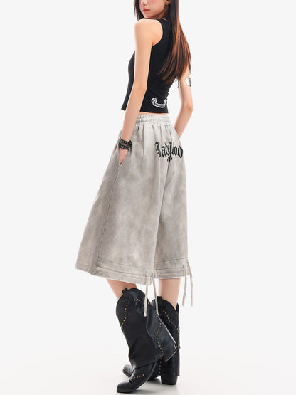 QIUQIU STUDIO Tie Dye Letter Print Drawstring Pocket Elastic Waist Women&