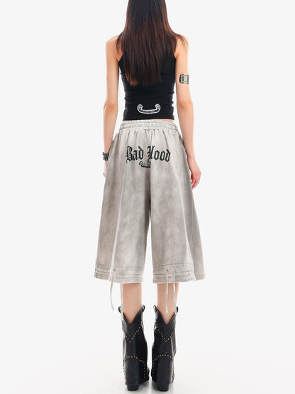 QIUQIU STUDIO Tie Dye Letter Print Drawstring Pocket Elastic Waist Women&