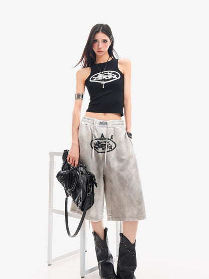 QIUQIU STUDIO Tie Dye Letter Print Drawstring Pocket Elastic Waist Women&