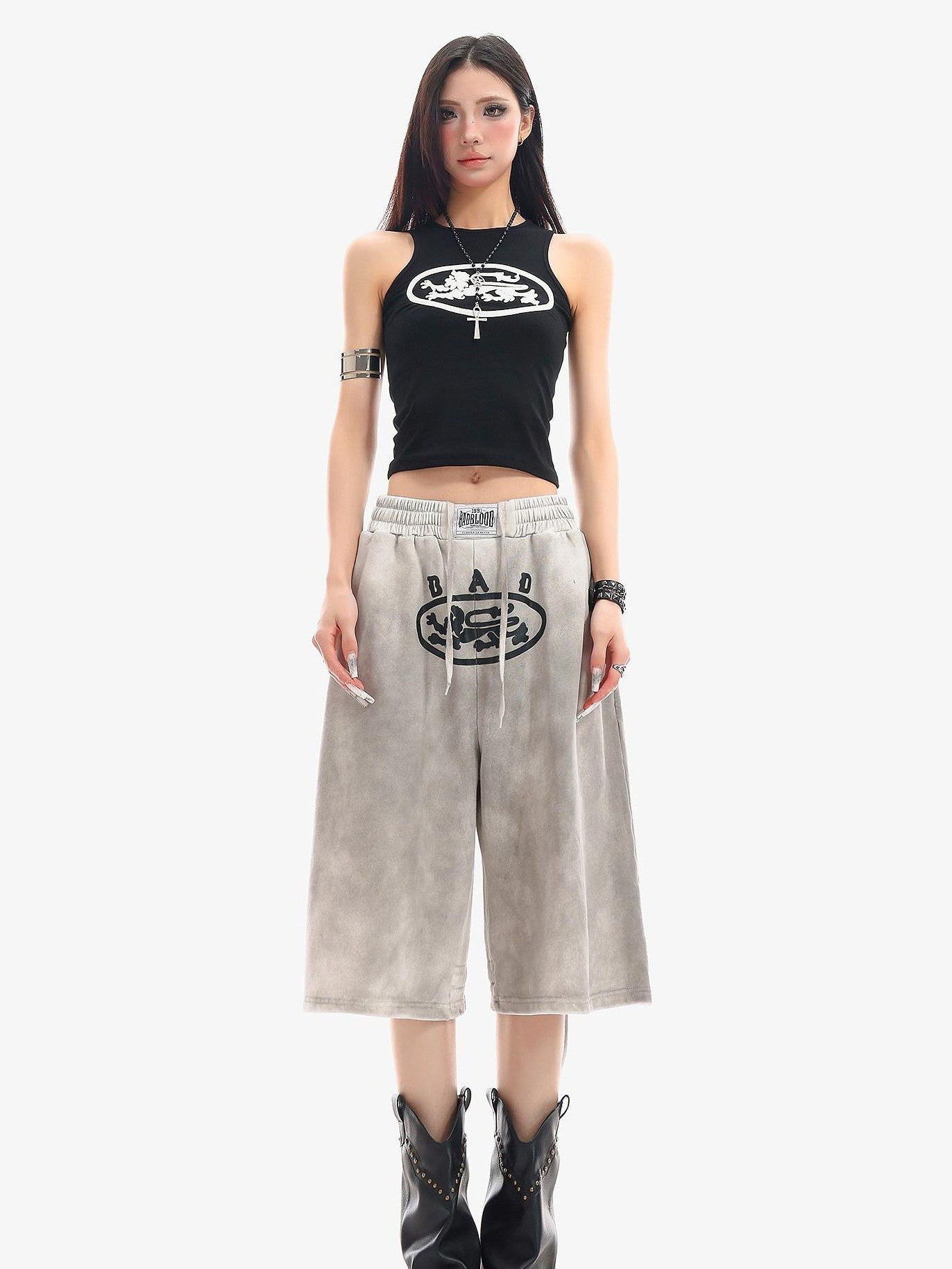 QIUQIU STUDIO Tie Dye Letter Print Drawstring Pocket Elastic Waist Women&