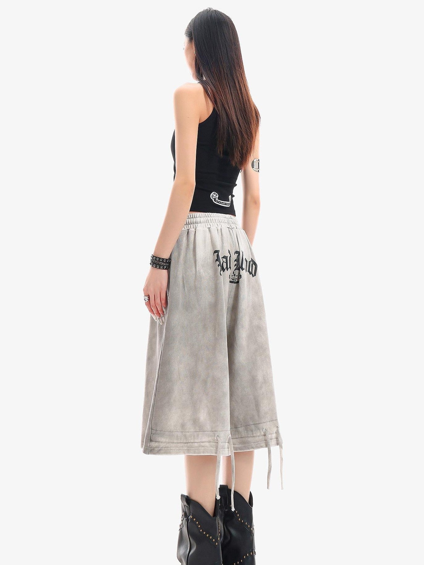 QIUQIU STUDIO Tie Dye Letter Print Drawstring Pocket Elastic Waist Women&
