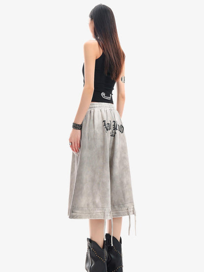 QIUQIU STUDIO Tie Dye Letter Print Drawstring Pocket Elastic Waist Women&