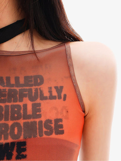 QIUQIU STUDIO Tie Dye Letter Print Sheer Sexy Slim Fit Women&