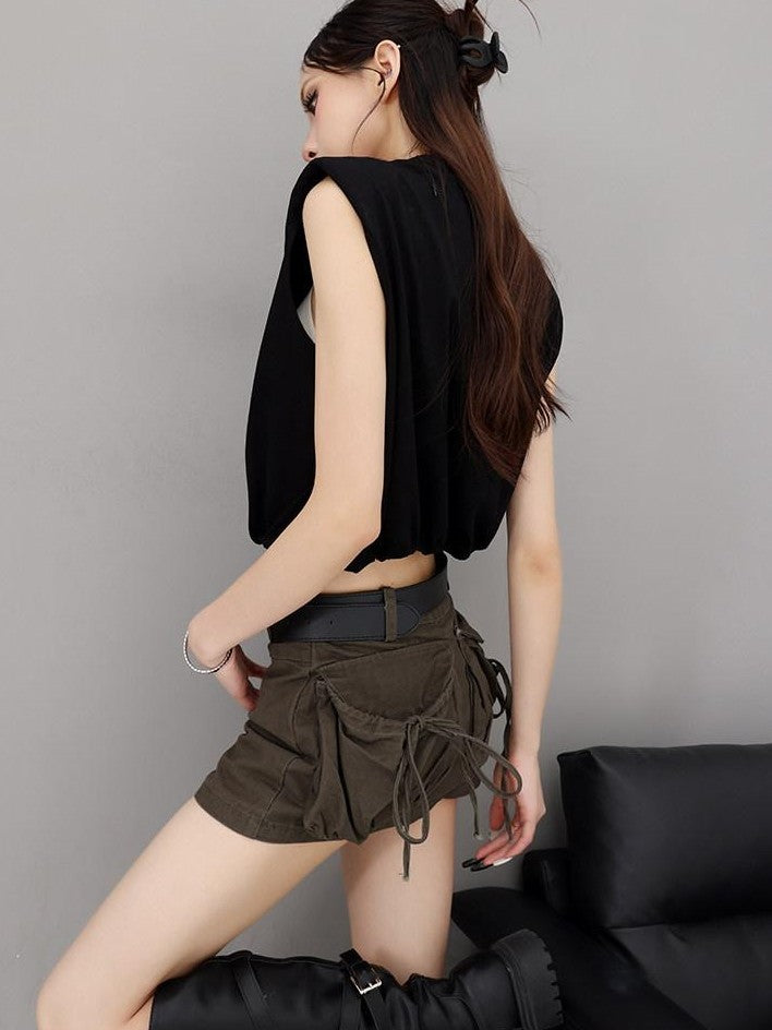 QIUQIU STUDIO Tulip Reversible Utility A Line Hip Hugging Solid Women&