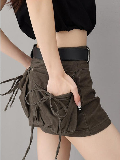 QIUQIU STUDIO Tulip Reversible Utility A Line Hip Hugging Solid Women&