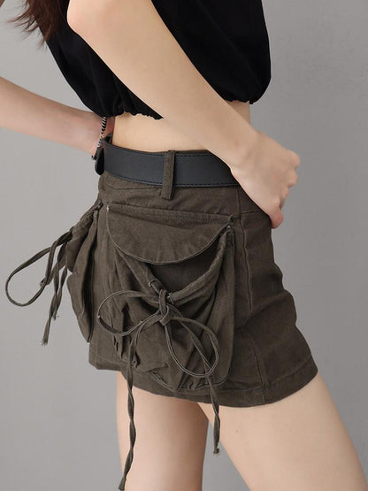 QIUQIU STUDIO Tulip Reversible Utility A Line Hip Hugging Solid Women&