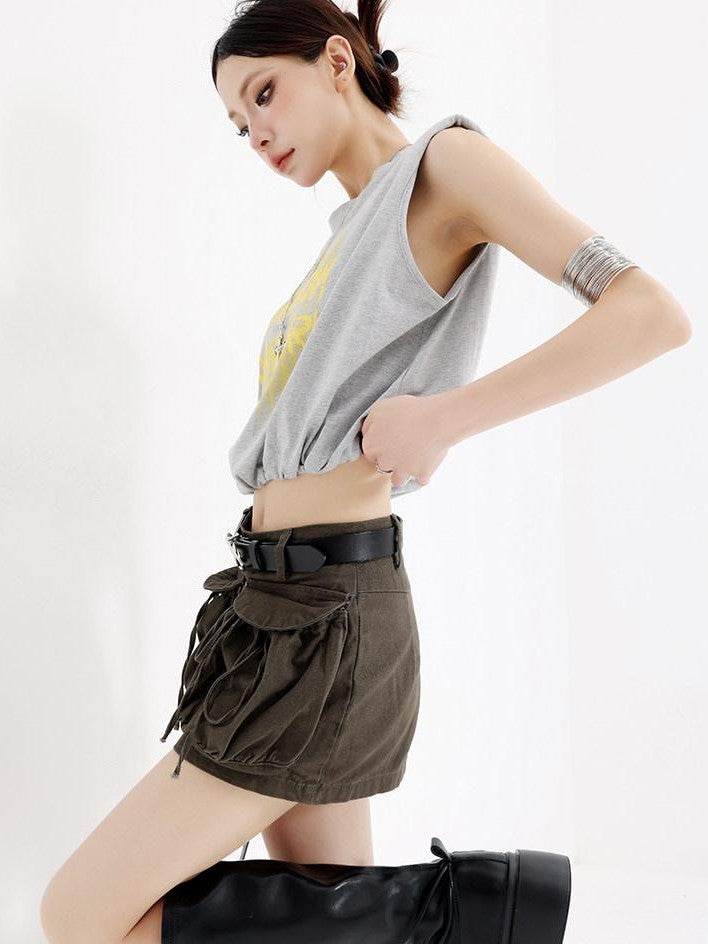 QIUQIU STUDIO Tulip Reversible Utility A Line Hip Hugging Solid Women&