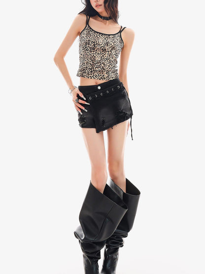 QIUQIU STUDIO Vintage Black Distressed Lace Up Patchwork Women&