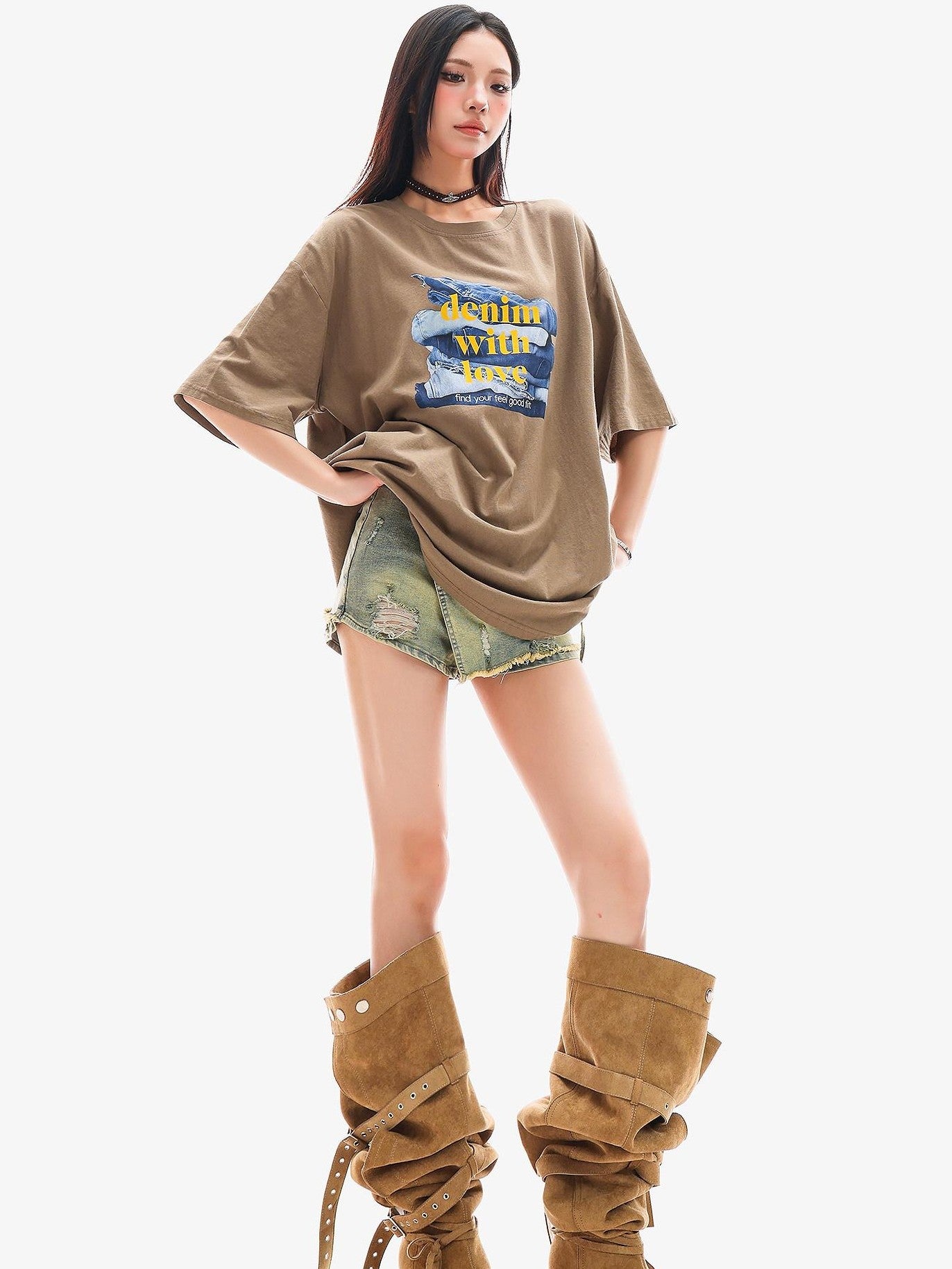 QIUQIU STUDIO Vintage Blue Asymmetrical Ripped Slim Skirted Hot Girl Women&