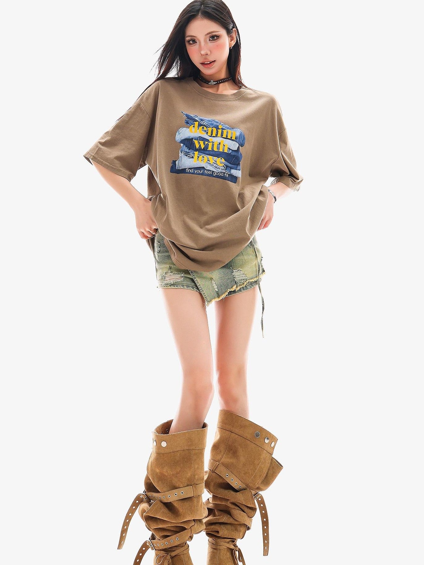 QIUQIU STUDIO Vintage Blue Asymmetrical Ripped Slim Skirted Hot Girl Women&