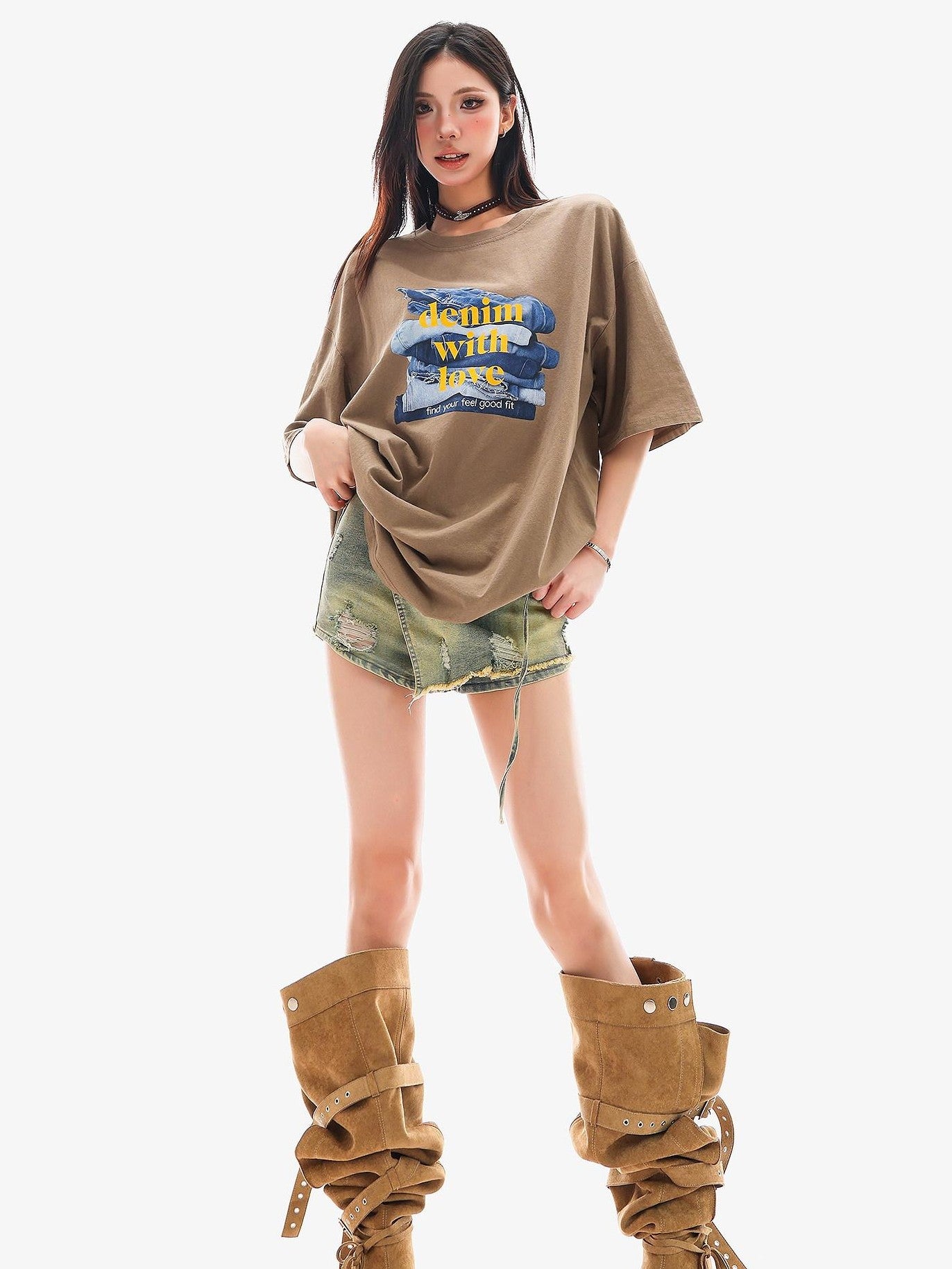 QIUQIU STUDIO Vintage Blue Asymmetrical Ripped Slim Skirted Hot Girl Women&