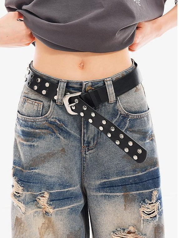 QIUQIU STUDIO Vintage Blue Graffiti Ripped Fringed Wideleg Women&