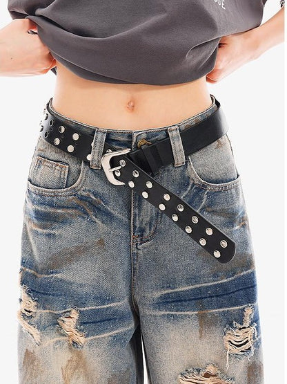 QIUQIU STUDIO Vintage Blue Graffiti Ripped Fringed Wideleg Women&
