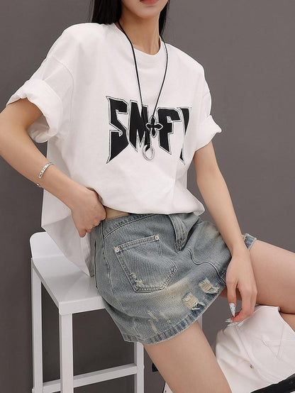 QIUQIU STUDIO Vintage Blue Ripped Fringe Distressed A Line Women&