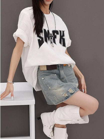 QIUQIU STUDIO Vintage Blue Ripped Fringe Distressed A Line Women&