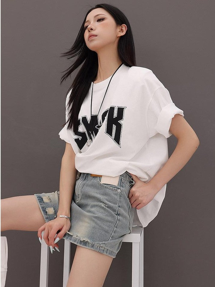 QIUQIU STUDIO Vintage Blue Ripped Fringe Distressed A Line Women&
