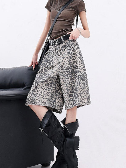 QIUQIU STUDIO Vintage Distressed Leopard Print A Line Women&