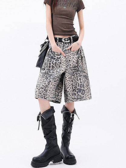 QIUQIU STUDIO Vintage Distressed Leopard Print A Line Women&