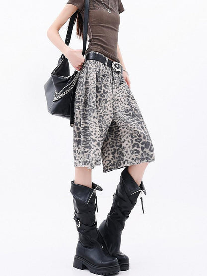 QIUQIU STUDIO Vintage Distressed Leopard Print A Line Women&