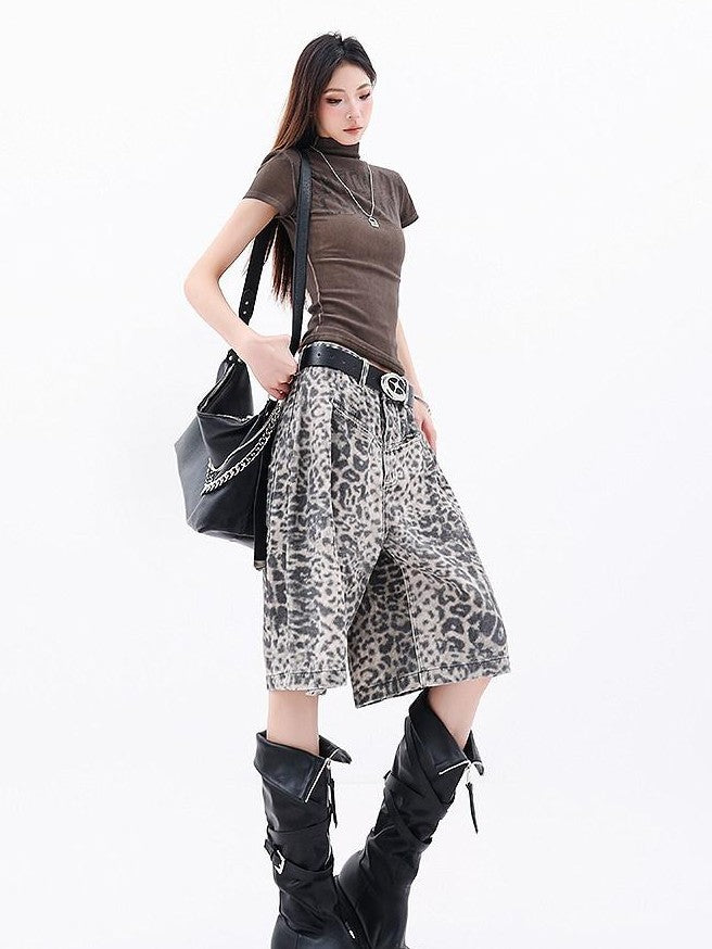 QIUQIU STUDIO Vintage Distressed Leopard Print A Line Women&