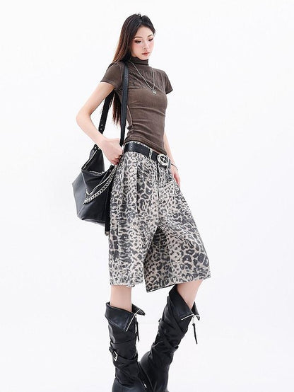 QIUQIU STUDIO Vintage Distressed Leopard Print A Line Women&