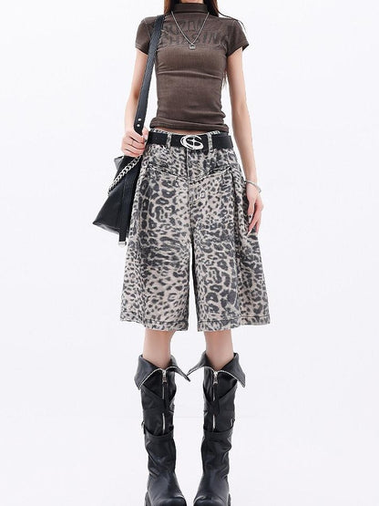 QIUQIU STUDIO Vintage Distressed Leopard Print A Line Women&