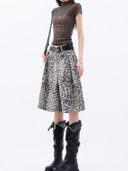 QIUQIU STUDIO Vintage Distressed Leopard Print A Line Women&